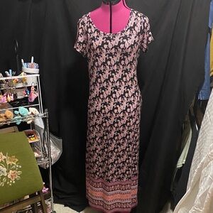 EUC J. Jill Floral orange Black Maxi T-shirt Dress XS
